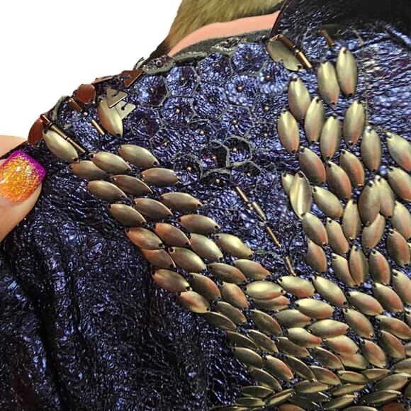 ELIE TAHARI WOMENS MAE LAMB LEATHER METALLIC Moto jacket size XL NEW $1798 MSRP - Picture 14 of 16